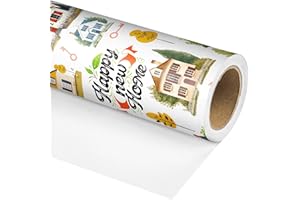 Vnaaem Happy New Home Wrapping Paper Roll for Women Men - Greeny House Design Gift Wrap for House Warming, Holiday - 17 in x 20 ft(Total 28.5sq.ft)