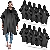 Zhehao 10 Pcs 10 Pcs Rain Ponchos for Adults with Drawstring Hood Reusable Raincoats Waterproof Thickened Rain Jacket for Men Women (Black)