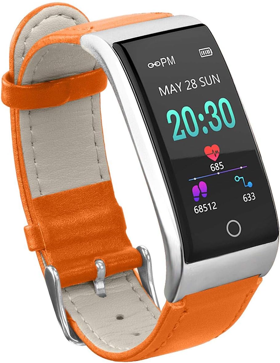 Anyasun Color Screen Fitness Tracker, ECG PPG Heart Rate Blood Pressure Smart Watch with Leather Watchband, Step Counter,Calories,Sleep Monitor,Alarm Clock,Call SMS Notice for Men Women Teens