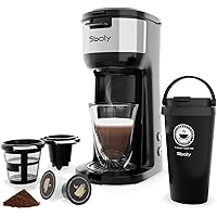 Sboly Single Serve Coffee Maker Machine with Thermal Mug, Compatible with K Cup Pod and Ground Coffee, 3 Mins Fast Brew…