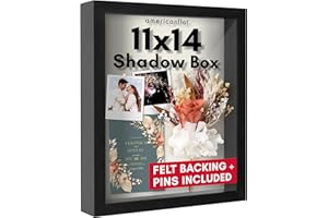 Americanflat 11x14 Shadow Box Frame with Shatter-Resistant Glass - Silhouette Collection - Large Shadow Box Display Case for Tabletop and Wall Display - Black with Soft Felt Back