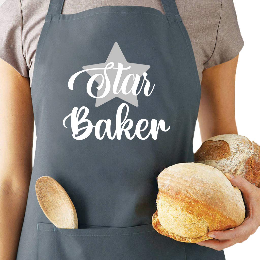 Saukore Star Baker Apron for Women and Men, Funny Baking Gifts for Bakers, Kitchen Cooking Apron with 2 Pockets, Birthday Housewarming Gifts for Wife Husband Mum Son Sister
