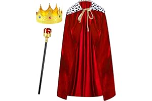 Silkfly King Cape Costume Set Medieval Robe Cape Gold Jeweled Plastic Crown Scepter for Carnival Halloween