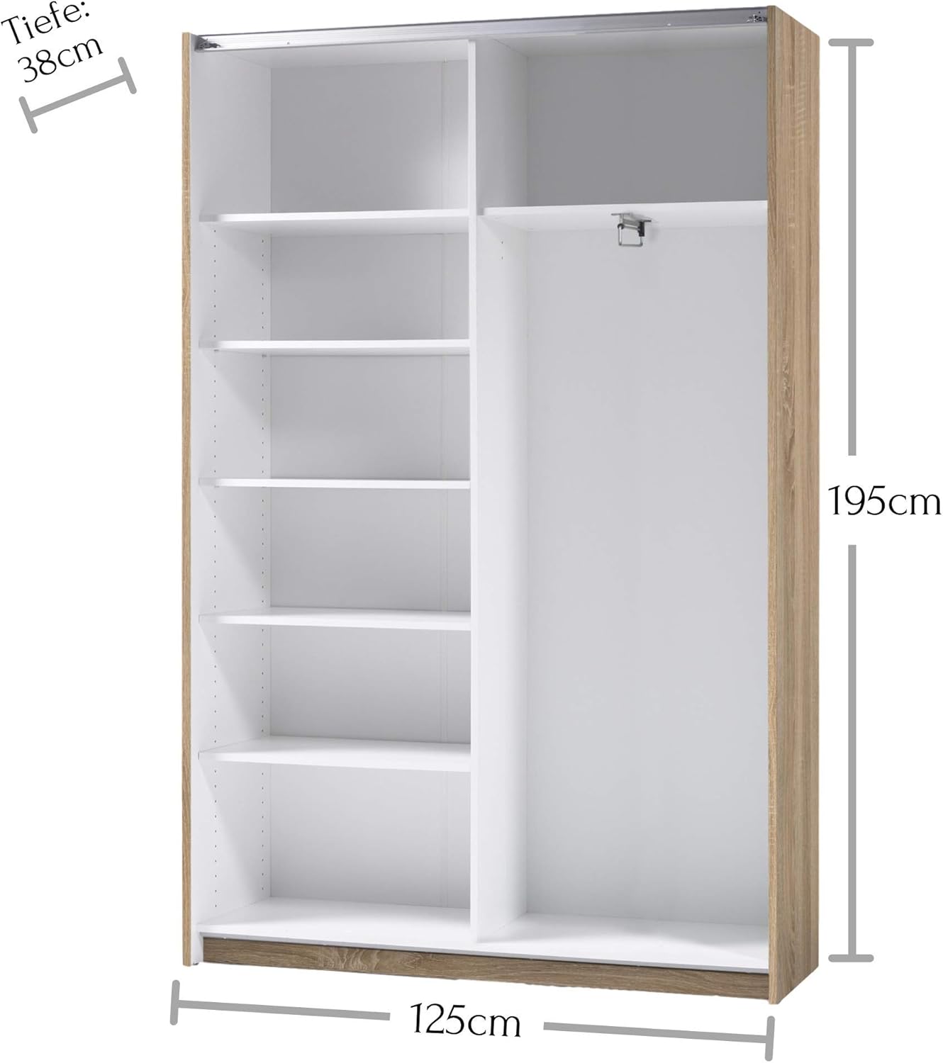 Stella Trading Fast Eleganter Kleiderschrank Garderobenschrank Mit Spiegeltur Viel Stauraum Vielseitiger Schwebeturenschrank In Sonoma Eiche Optik 125 X 195 X 38 Cm B H T Amazon De Kuche Haushalt