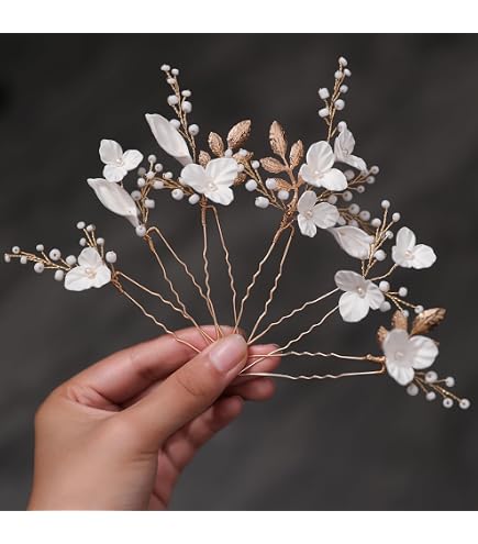 Handcrafted Bridal Hair Pins with Freshwater Pearls & 3D Flowers Freshwater Pearl Bobby Pin Set COSETTE | EDEN LUXE Bridal main image 4