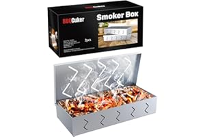 BBQCuker 2 Pack Grill Smoker Box, Stainless Steel Food Safe, Works with Wood Chips Smoked BBQ Flavor, Hinged Lid,Warp Free Grill Accessories (2, 9x4)