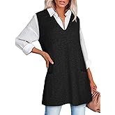 COCCKO Sweater Vest Women Sleeveless V Neck Oversized Knit Tops Tunic Dress with Pockets Fashion 2026 Spring Clothes