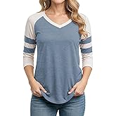 Decrum 3/4 Length Sleeve Womens Tops - Trendy Casual V Neck Raglan Sleeve Baseball Shirt Women