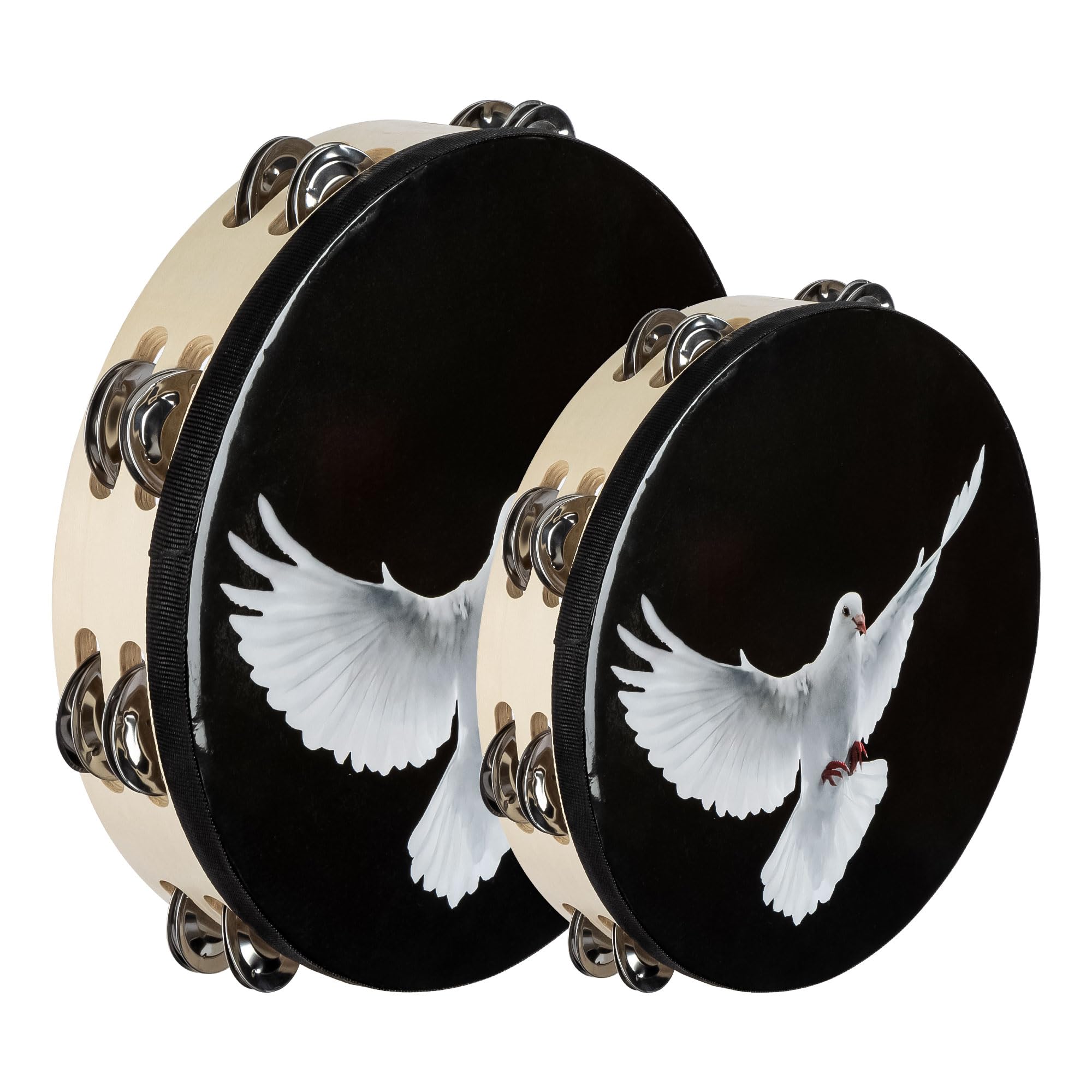 Photo 1 of 2 Pack Church Tambourine For Adults,8" And 10" Double Row Jingles Tambourine For Ktv, Party, Hand Percussion Musical Instrument,Black Dove