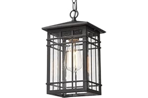Rosient Outdoor Pendant Lighting, Exterior Pendant Lantern, Farmhouse Porch Hanging Lantern Lights with Seeded Glass in Black Finish, Outdoor Pendant Lamp for Front Porch, Entryway, Patio, Gazebo