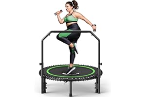 BCAN 450/550LBS Foldable Mini Trampoline, 40"/48" Fitness Trampoline with Adjustable Handle Bar, Safety Pad/Bungee Cords, Sta