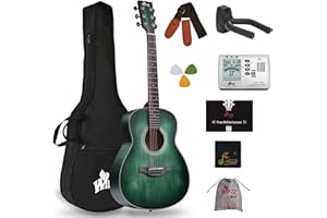 WINZZ HAND RUBBED Series - 36 Inches 3/4 Dreadnought Acoustic Acustica Guitar Bundle, Dark Hunter Green
