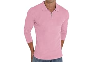 Askdeer Men's Polo Shirts Slim Fit Short/Long Sleeve Zipper Polo T Shirt Casual Golf Shirt Classic Tee