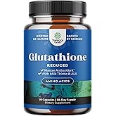Reduced Glutathione Supplement with Milk Thistle - 500 mg per Serving Pure L Glutathione with Alpha Lipoic Acid & Milk Thistle Silymarin - 30 Count