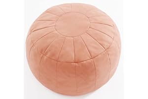 C COMFORTLAND Unstuffed Faux Leather Ottoman Pouf, Round Foot Rest Poof Ottomans, Floor Foot Stool Poufs, Bean Bag Cover with Storage for Living Room, Bedroom, Pink (No Filler)