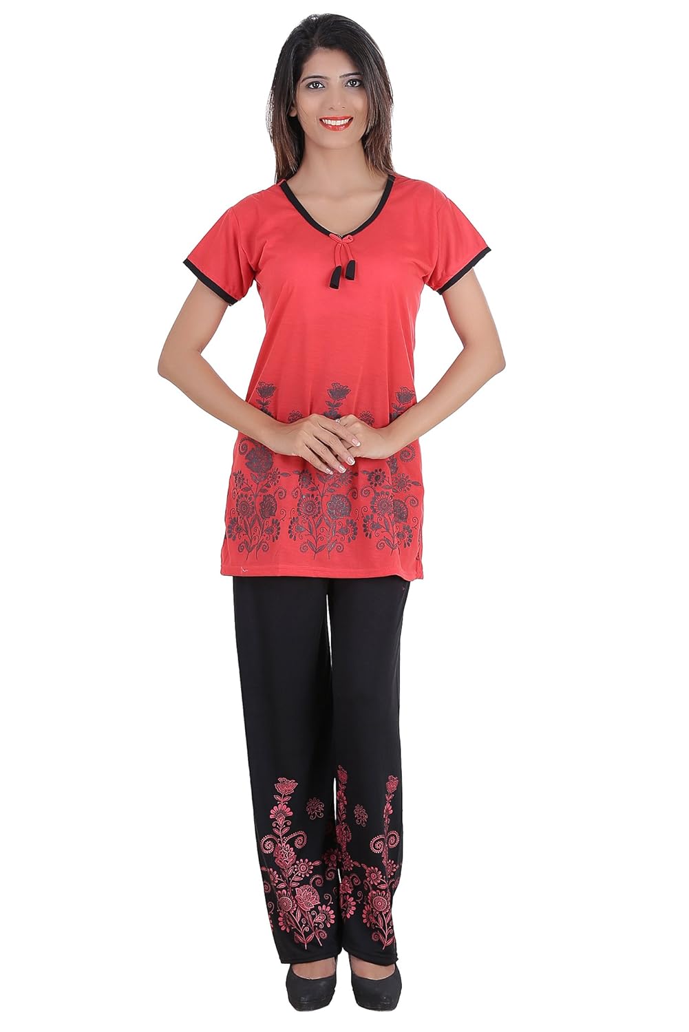 glossia beautiful cotton printed top and pajayma set for women/girls(free size)