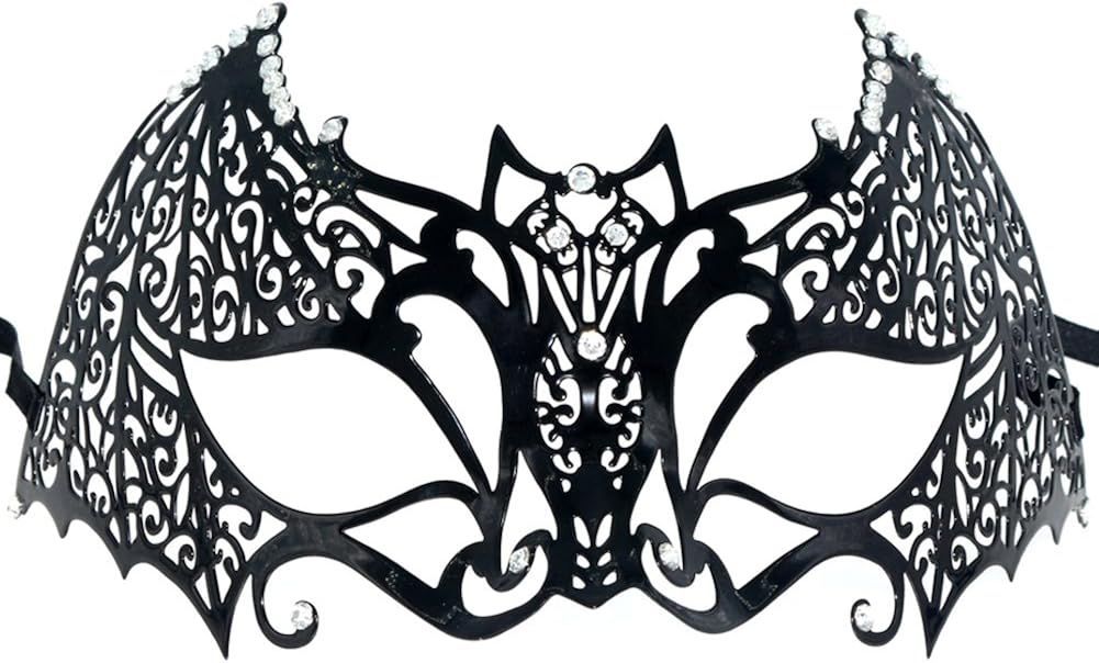 Partyfareast Black Metal Mask - New Bat Mask Laser Cut Half Face Eye Mask for Costume,Halloween,Masquerade Balls,Proms