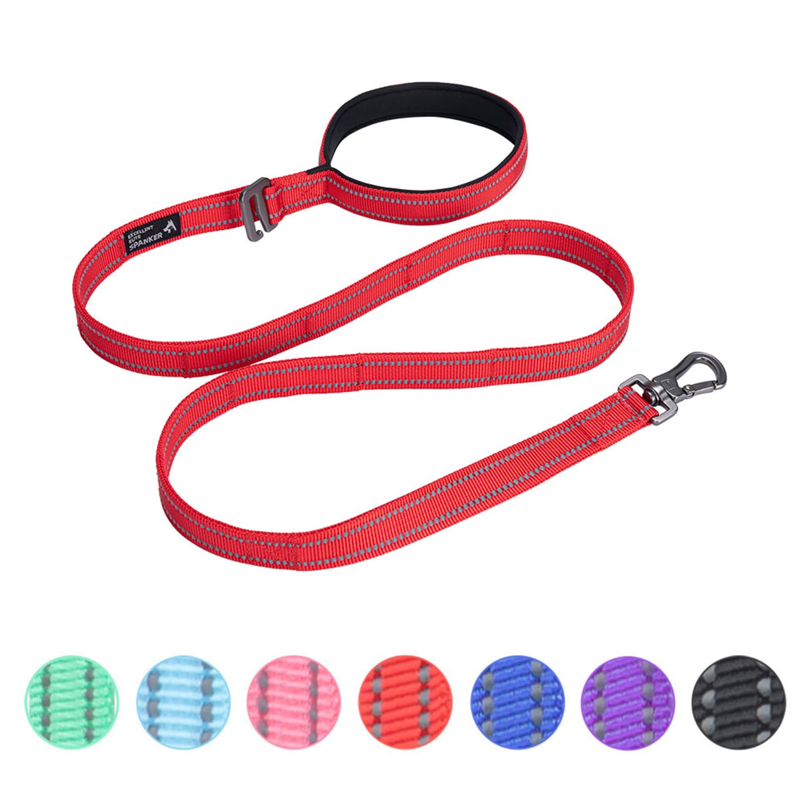 EXCELLENT ELITE SPANKER Reflective Nylon Dog Leash Padded Handle 5 FT Dogs Leashes with Quick Release Buckle for Medium & Large Dogs（Red）