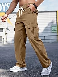 PLEPAN Men's Casual Cargo Pants with Drawstring