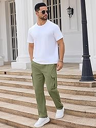 PLEPAN Men's Casual Cargo Pants Drawstring Hiking