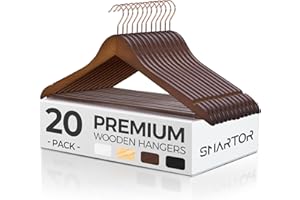 Smartor Wooden Hangers 20 Pack, Sturdy Coat Hangers for Closet, Quality Non Slip Hangers, Premium Heavy Duty Hangers, Durable Coat Hanger, Pants Hanger, Suit Hangers, with 360° Rose Gold Hook, Walnut
