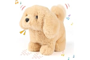 Hopearl Walking Dog Golden Retriever Interactive Electronic Pet Plush Toy Puppy Woof and Moving Animated Nodding Head Gifts for Toddlers Birthday, Brown, 7''