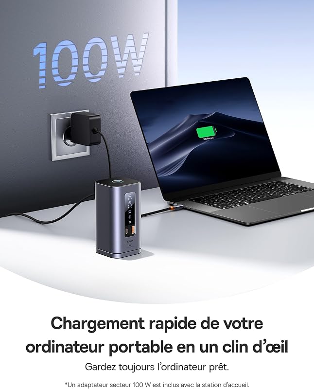 Spacemate 11 en 1 Docking Station avec Adaptateur 3 Moniteurs pour Windows, avec Écran Intelligent, 4K HDMI/DP, 10Gbps USB-C/A, 100W PD, Ethernet, Audio, Compatible avec HP/Lenovo/Dell/Acer