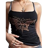 Xineicy Camisole Tops for Women Y2k Spaghetti Strap Tank Top Butterfly Print Crop Top Going Out Cami Shirts Summer