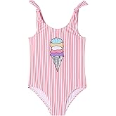 LIZENS Girls one Piece Swimwear Stripe Cute Swimsuit Adjustable Strap for Kids 2-12 Years Beach Bathing Suit