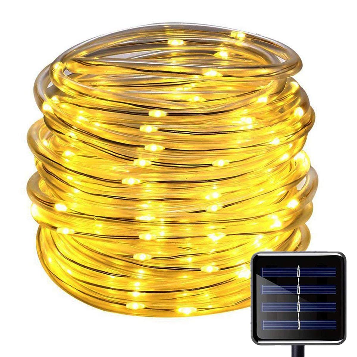 100 LEDs Solar Rope String Lights,KINGCOO Waterproof 39ft/12M Copper Wire Outdoor Tube Fairy String Lights for Christmas Garden Yard Path Fence Tree Backyard (Warm White)