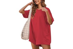 LTSCNRM Womens Tee Rompers Casual One Piece Hot Shot Oversized Overall Short Sleeve Reversible Athletic Workout Pockets