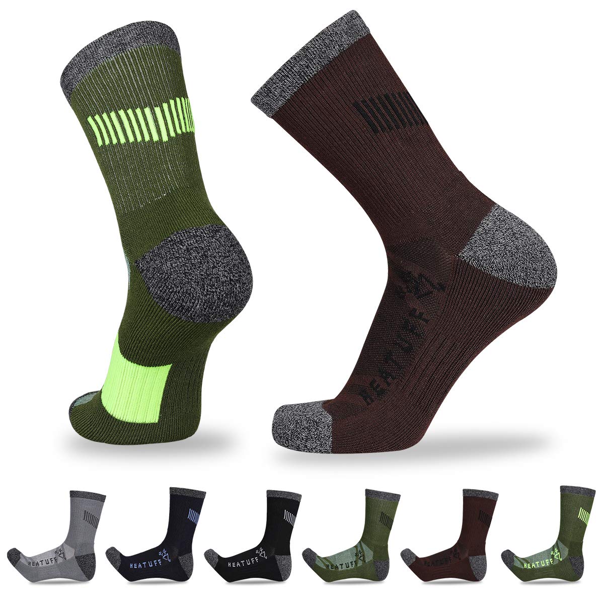 Heatuff Men's 6 Pack Hiking Crew Socks Athletic Cushion Outdoor Trekking Sock Reinforced Heel and Toe
