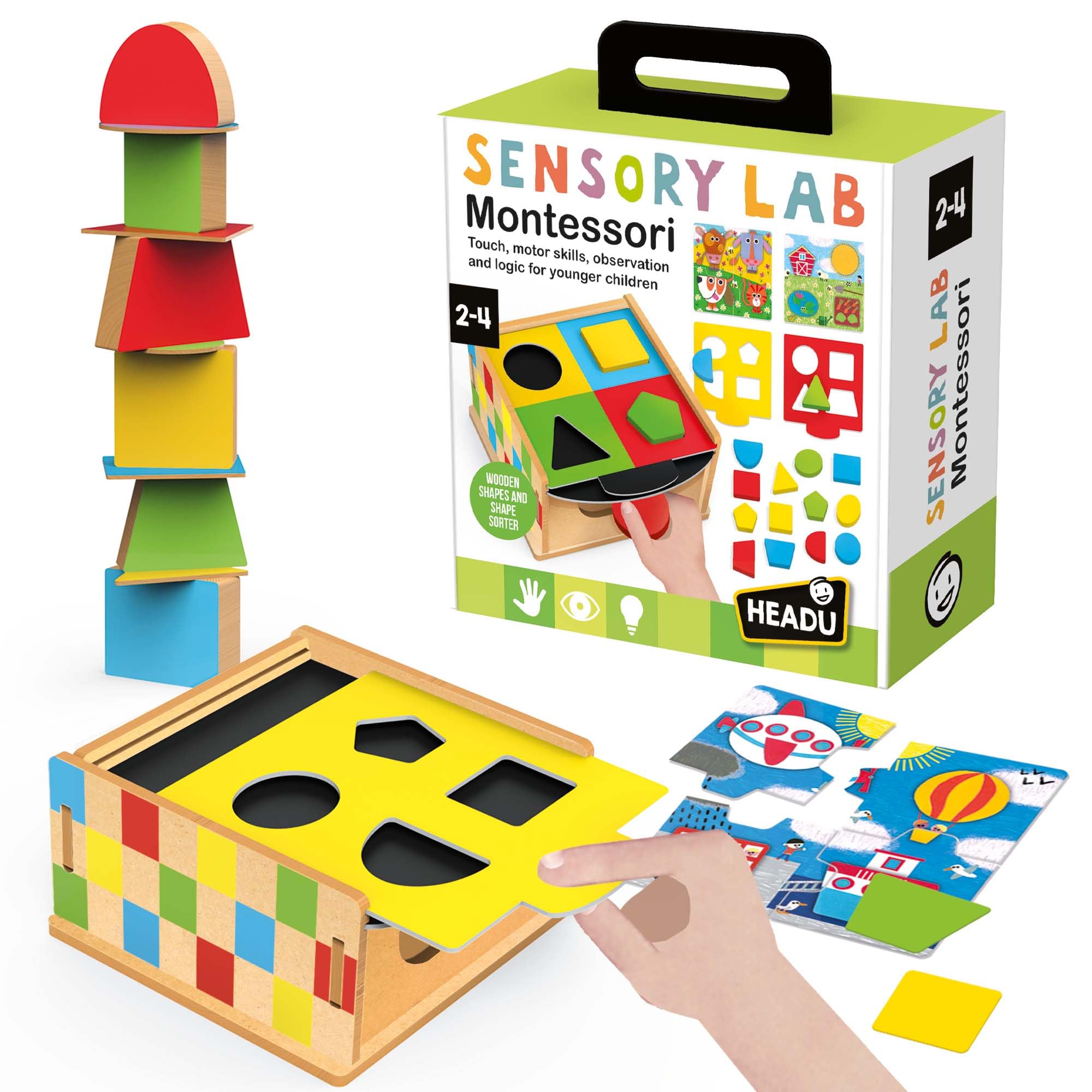 Headu - Sensory Lab Montessori, Educational Toys, Puzzles for Kids, Kids Puzzle, Wooden Shape Sorter, Educational Toy, Learning Games, Kids Jigsaw Puzzles, Ideal for 2-4yrs