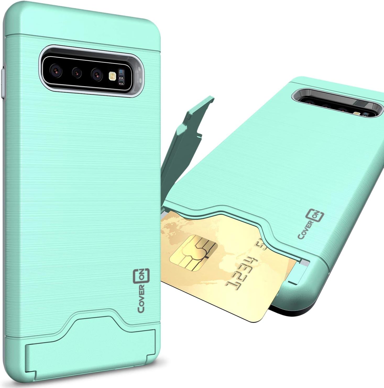 CoverON Credit Card Holder Protective SecureCard Series for Samsung Galaxy S10 Plus Case, Mint Teal