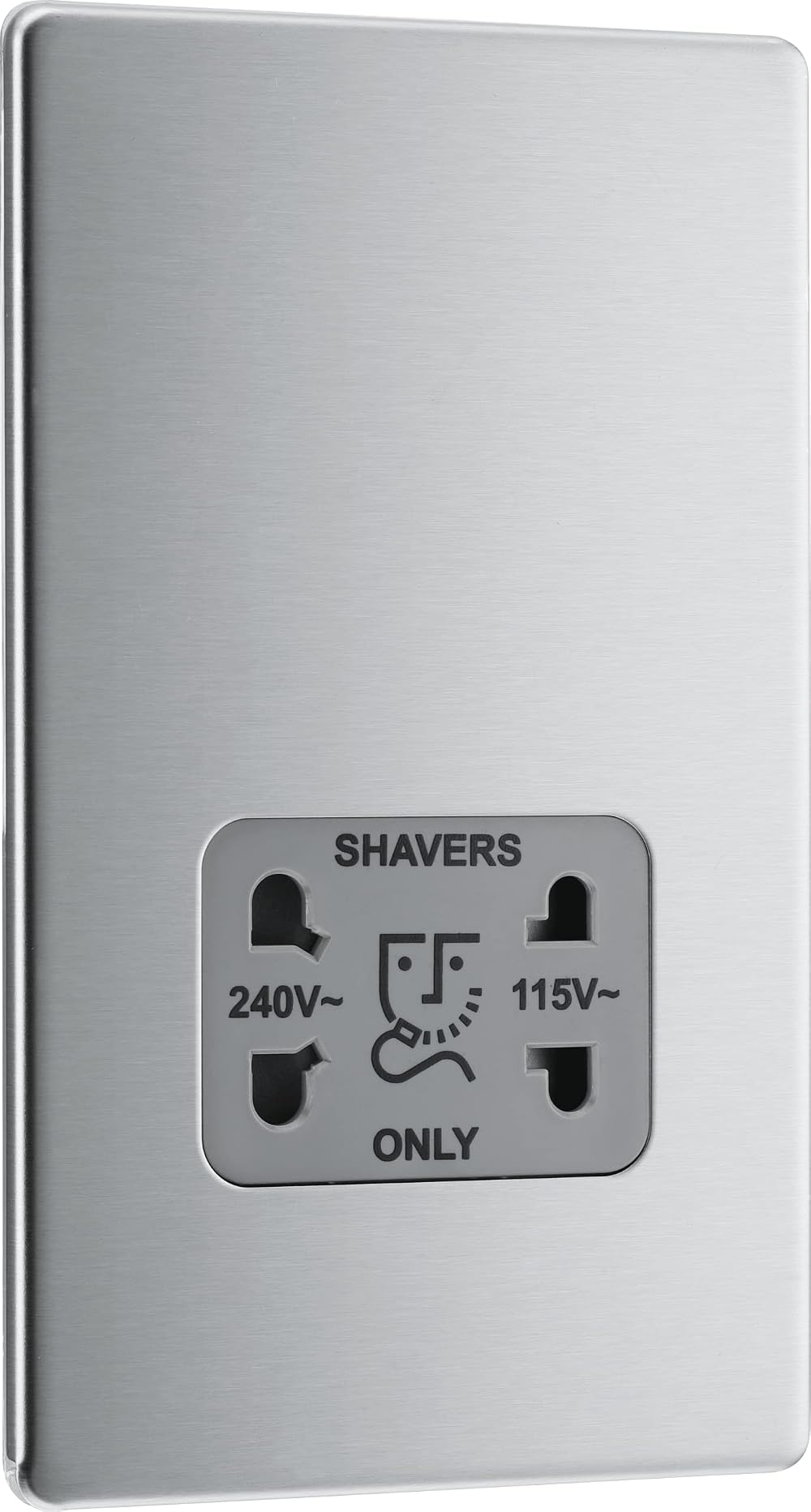 British General BG Dual Voltage Shaver Socket Brushed Steel 115/240V FBS20G
