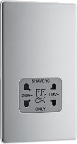 British General BG Dual Voltage Shaver Socket Brushed Steel 115/240V FBS20G