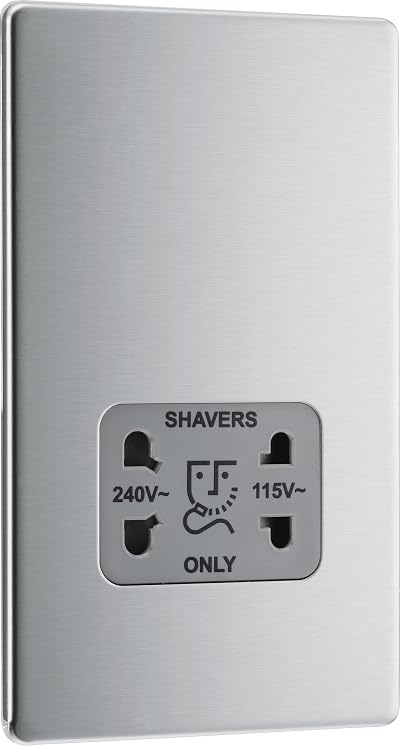 British General BG Dual Voltage Shaver Socket Brushed Steel 115/240V FBS20G