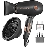Travel Hair Dryer with Diffuser and Concentrator, Dual Voltage Hair Dryer (110V-250V) for European Trips, Compact Portable Blow Dryer for Women & Men with EU&UK Plug