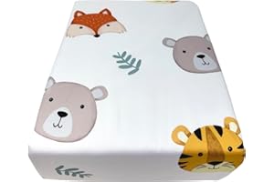 Wovenx Organic All in One Crib Sheet and Mattress Protector - Waterproof Protectors - Reusable Washable – Fits Cribs – 52”x28”- with 9” Skirt Tiger Bear Fox