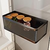 WOCHUANGSI 1 Pcs Magnetic Shelf For Fridge Shelves For Whiteboard Classroom Basket Organizer Holder Locker Storage Magnetic Bin Box Containers For Side Of Refrigerator (Black, 11''L*4.9''W*3.9''H)