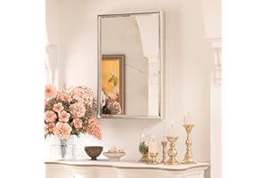 TETOTE 16 x 24 Inch Bathroom Mirror Brushed Nickel Beveled Frame Vanity Mirror, Shatterproof Tempered Glass for Modern Bedroo