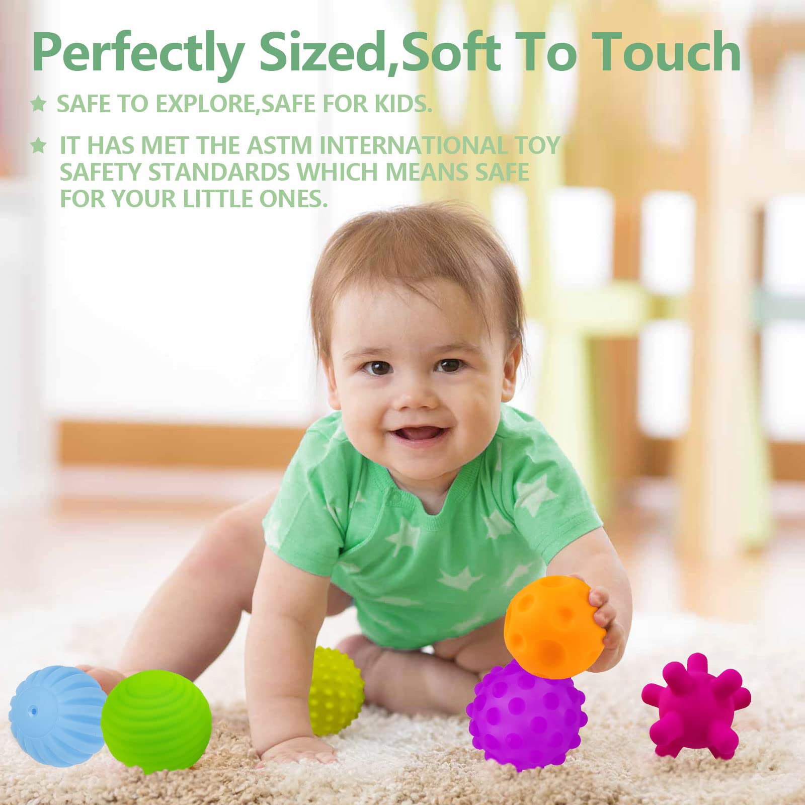 VintageⅢ Baby Sensory Toy, Infant Sensory Squeeze Ball Texture Multi Massage Soft Balls Set, 6 Pieces by