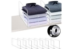 mioule Closet Shelf Dividers - Clear Plastic Acrylic Tall Cabinet Shelf Dividers Organizer for Wood Shelves Closets - Shelf Separators in Closet for Clothes (8 Pack)