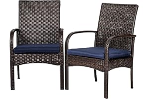 VOYSIGN Outdoor Wicker Dining Chairs, Patio Rattan Dining Chairs, Restaurant Chair with Removable Cushions, Firepit Armchair w/Armrests Set of 2