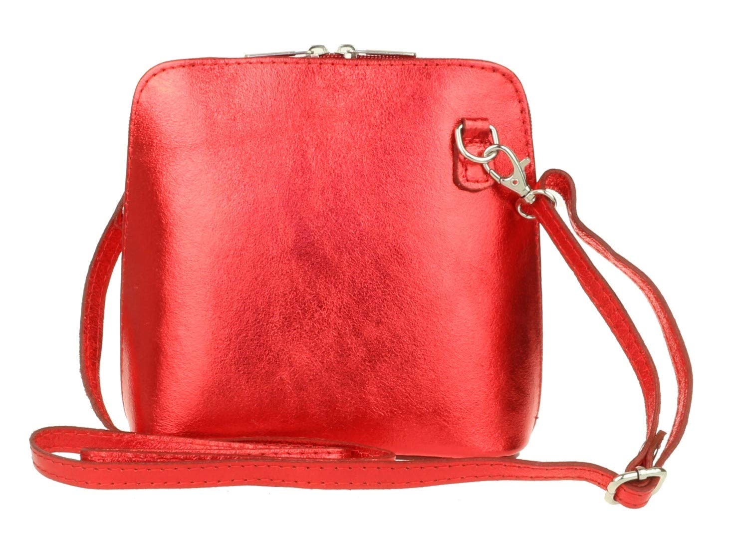 Girly Handbags Metallic Genuine Leather Cross Body Shoulder Bag (Red)