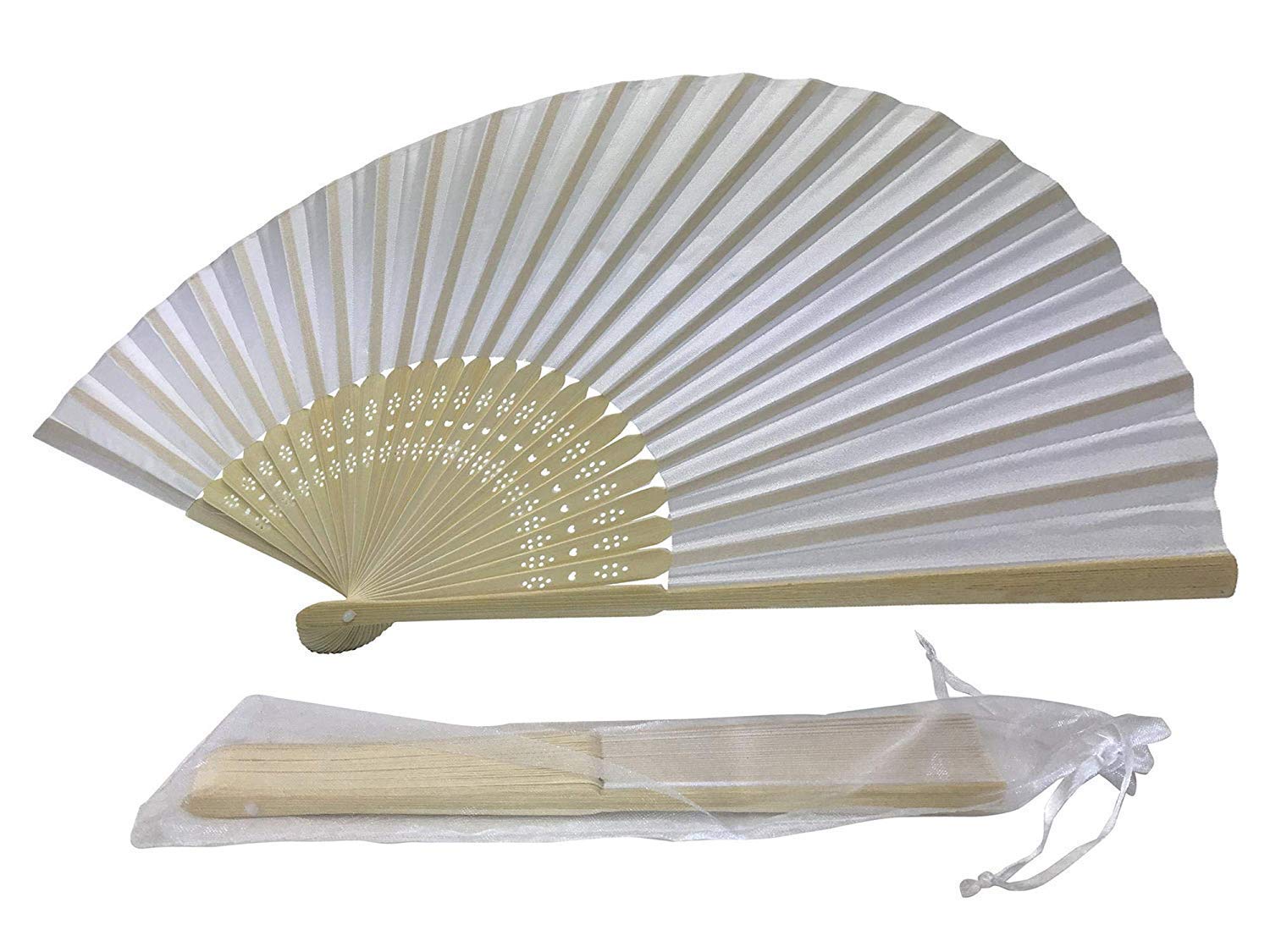 Rangebow - Wholesale Pack of 10, 15, 50, 100 White Silk Fabric Hand Fans for Party, Wedding Favour Gift (15 Pack)