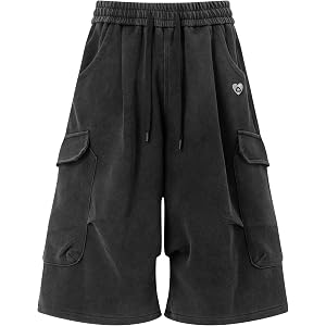 Aelfric Eden Men’s Baggy Cargo Sweat Shorts Washed Oversized Y2K Streetwear Unisex Casual Bermuda Jorts Summer Capri Pants