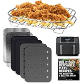 INFRAOVENS Accessories for Ninja Dual 2 Basket Air Fryer 10 QT DZ401 &amp; 8 QT DZ201, Racks for Foodi Dual Zone, Reusable Liner Sheets for Double Airfryer, 9pcs Kitchen Accessory Set with Recipe Book