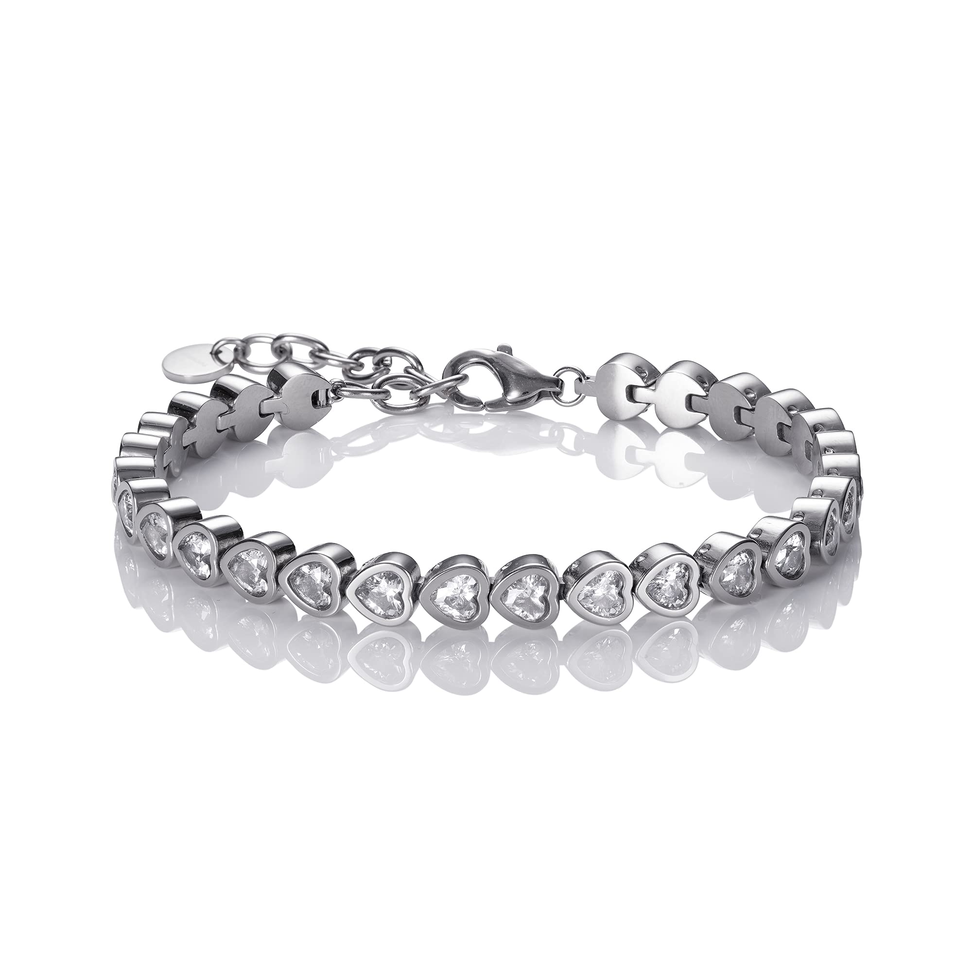 namana Heart Tennis Bracelet for Women and Teenage Girls, Stainless Steel Bracelet set with Heart Shaped Swarovski Crystals, Elegant Crystal Bracelet, Perfect as Jewellery Gifts for Women