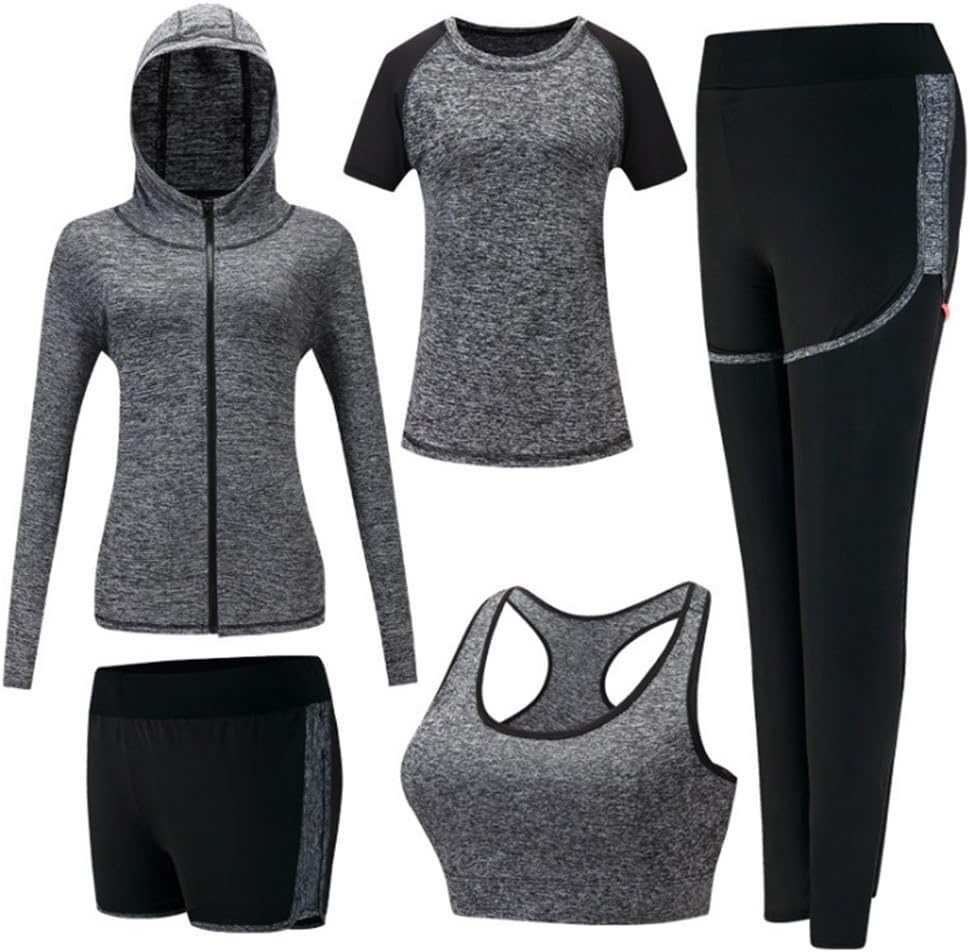 Women's Sportsuit Set, Running Jogging Tracksuit Gym Fitness Outfit Workout Sweatsuit 5 Piece Set
